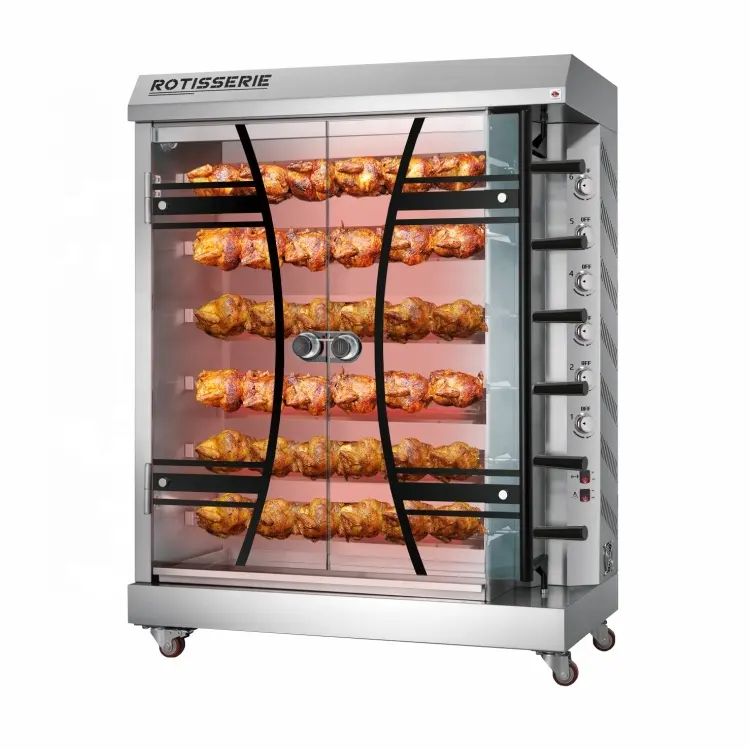 Horno de asador de pollo de gas asado de carbono, máquina de asador eléctrica rotativa comercial de 12 a la venta