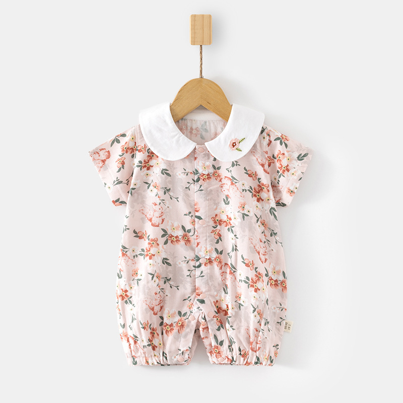 Fleur buisson lapin gaze revers manches courtes jointes