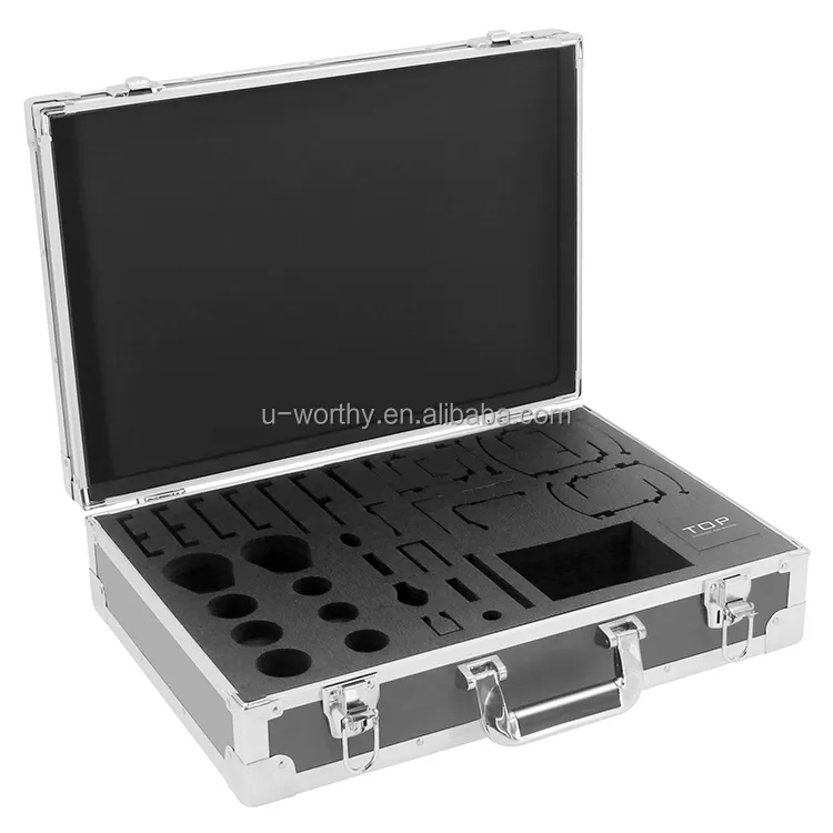 Gemakkelijk Handvat Uitvoeren Zilver Aluminium Tool Case Met Aangepaste Schuim En Hangslot Voor Instrumenten Beschermen