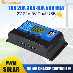 60A блок управления установкой на солнечной батарее 12V 24V Авто ШИМ Контроллер заряда со встроенным ЖК-дисплеем и двойной USB 5V Автомобильное зарядное устройство для домашнего использования - Product Image 4