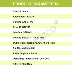 Display quadrato schermo LCD TFT da 3.92 pollici pannello IPS 320x320 interfaccia SPI MCU con CTP per Smart Home - Product Image 5