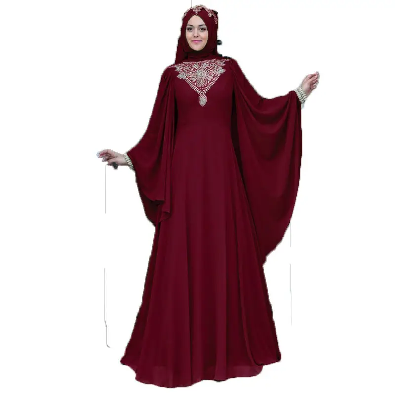 ชุดเดรสยาวสไตล์อาหรับสำหรับผู้หญิง,เสื้อคลุมมุสลิมอาบายาปานกลางเสื้อมีทักษะสำหรับผู้หญิง