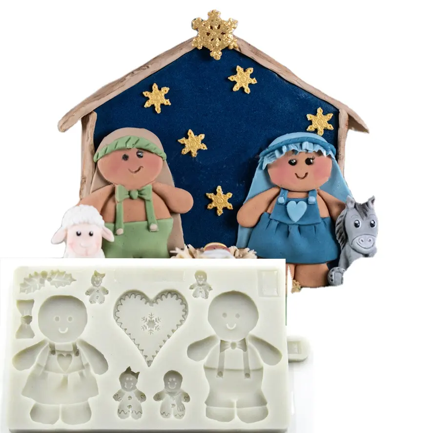 Molde de silicona con forma de muñeco de nieve para decoración de tartas, molde de silicona con forma de lazo para decoración navideña