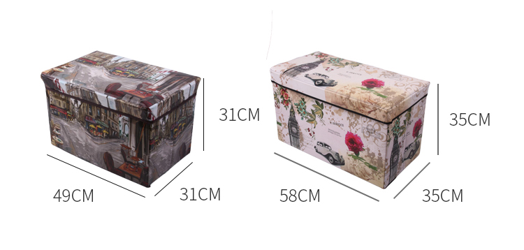 Multiple Styles Rectangle Nonwoven Ottoman Of Living Room Retro Printing Folding Storage Stool