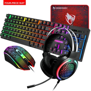 Teclado para juegos con cable TF400 4 en 1 con logotipo personalizado juego de almohadillas para auriculares diseño ergonómico USB resistente al agua para uso en ordenador de escritorio de oficina