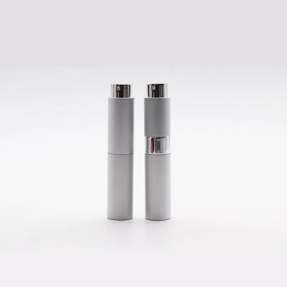 Atomizador de perfume de viaje rellenable, redondo, plateado, de aluminio, 5ml, 8ml, 10ml, 15ml