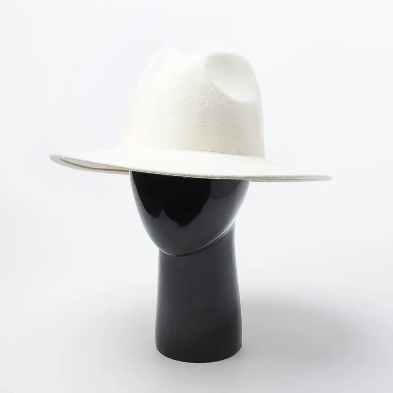 Unisex di alta qualità feltro di lana a tesa larga cappello di fedora colore solido personalizzato bianco puro fedora in lana