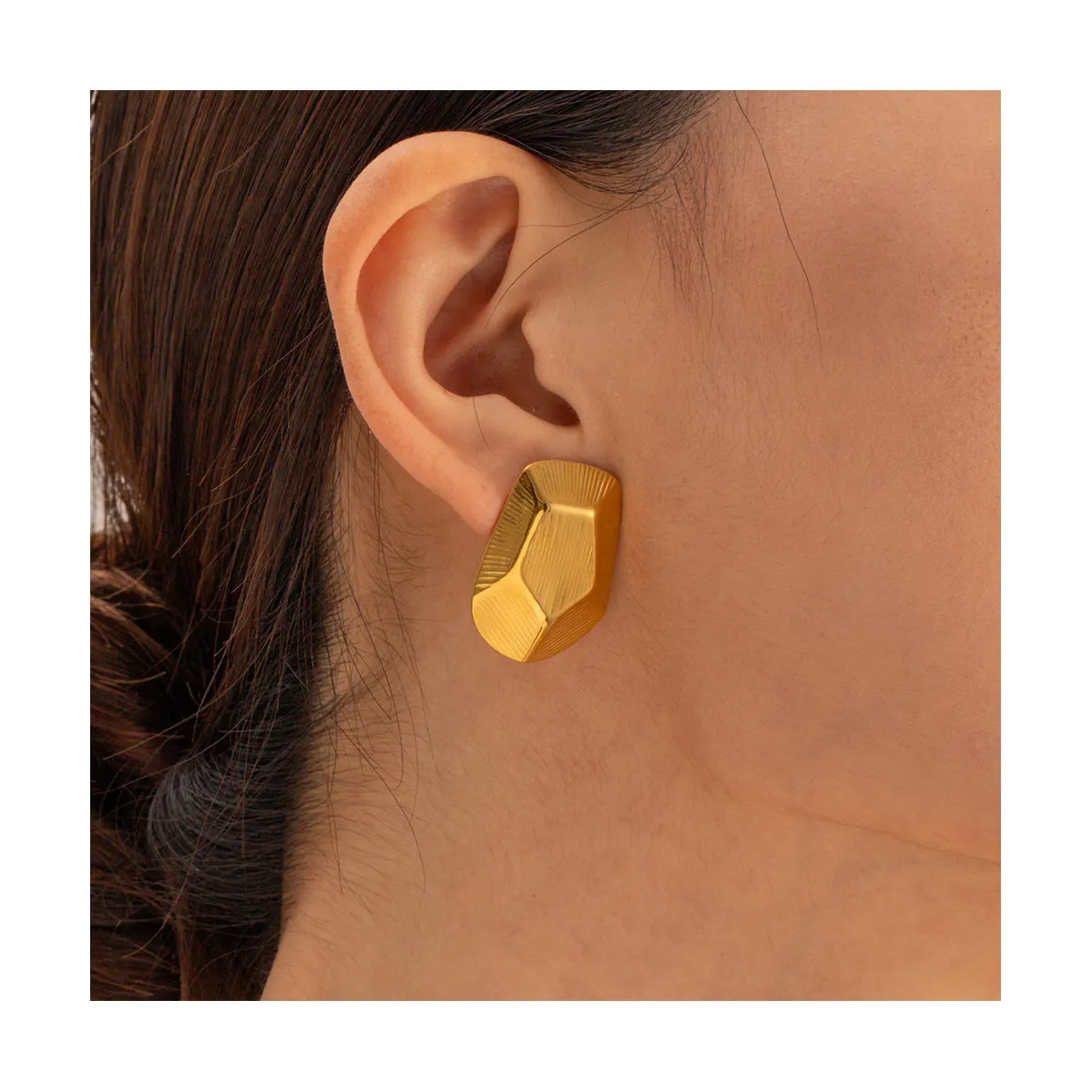 ERESI 18k oro placcato poligono orecchini ipoallergenici in acciaio inox di alta qualità in rilievo realismo Urban Designer orecchini