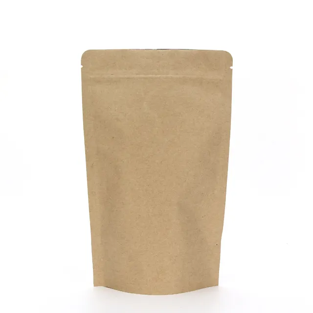 Riutilizzabile commestibile foglio di alluminio foderato brown kraft paper stand up pouch con cerniera per il sacchetto chicchi di caffè/cereali/candy/biscotti