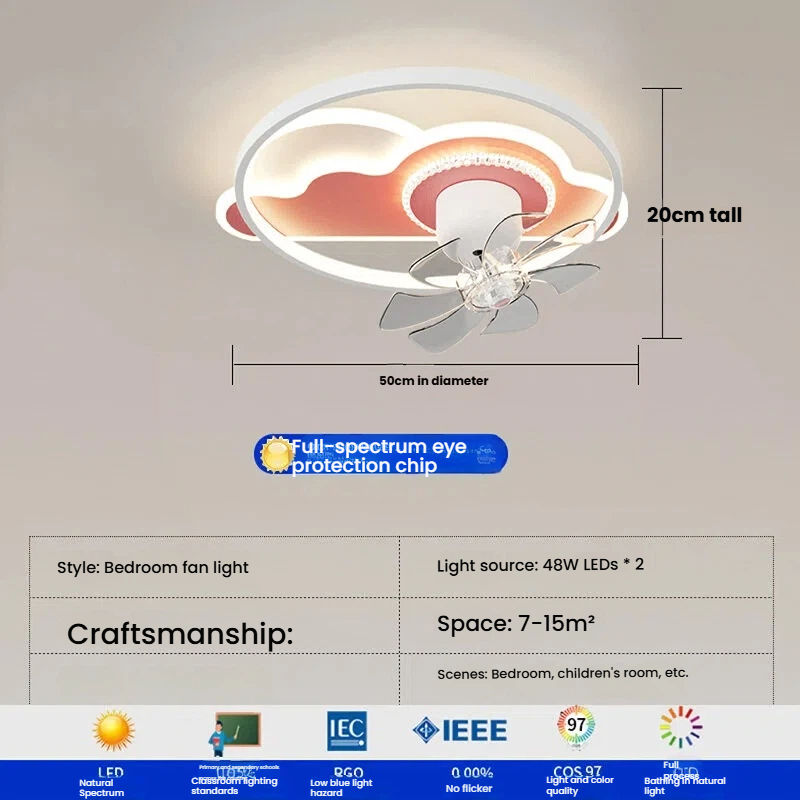 Lámpara de dormitorio rosa espectro completo redonda 50cm