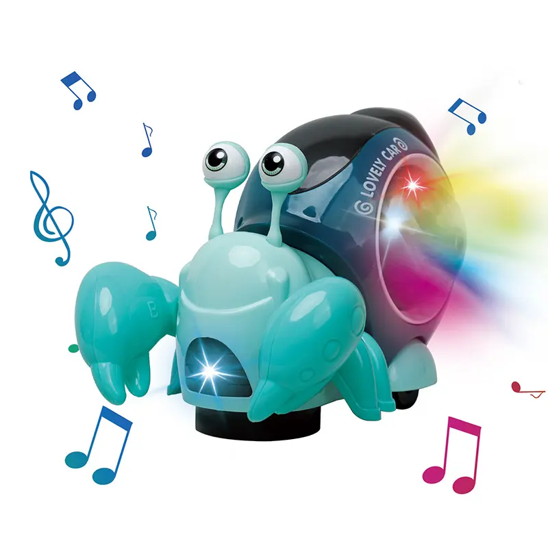 ของเล่นปูไฟฟ้าสำหรับเด็กเล่นดนตรีหอยทากพร้อมไฟ LED และเสียงเพลงใช้แบตเตอรี่