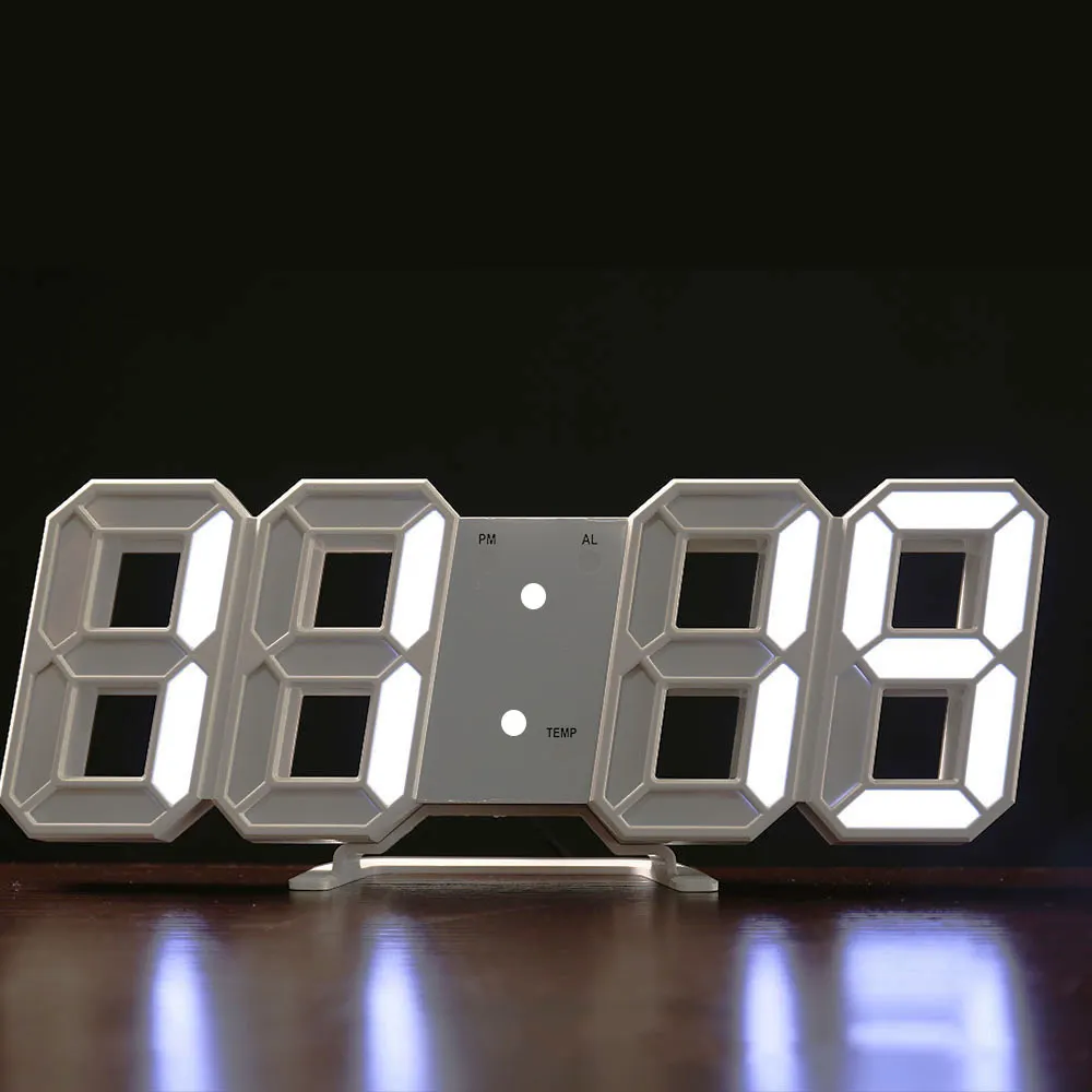 YIZHI 3D LED Despertadores electrónicos digitales Reloj de pared de escritorio USB LED Rojo Azul Blanco 12/24 horas Fecha Hora Temperatura Iluminación