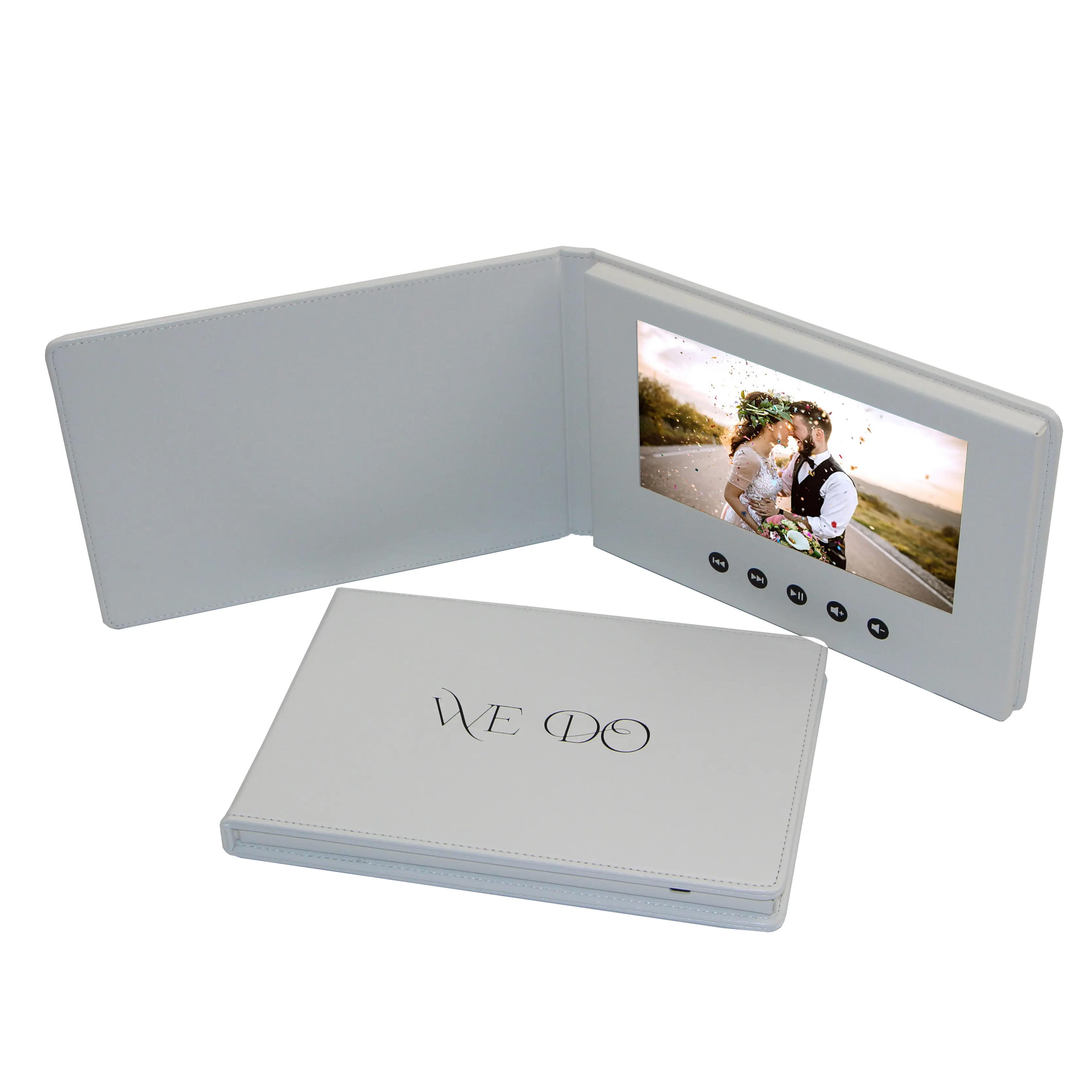 Vendite dirette della fabbrica lettore pubblicitario in pelle biglietto di auguri libretto LCD brochure aziendale libro video di nozze