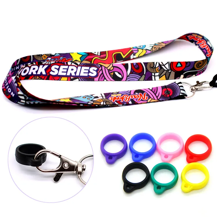 Hot Sale Neck Lanyard Pen Holder Full Color Logo 36 Inch Personalized Necklace Lanyards With 13mm Diameter Silicone Ring