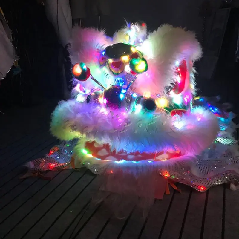 Colourful led light white lion costume chinese folk lions dance show costumes party event cosplay costume