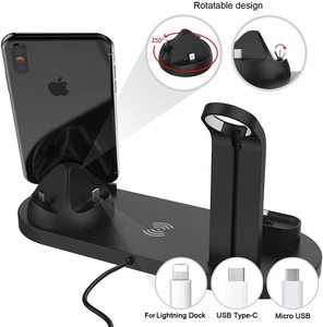 Apple mikro tip C telefonları için 360 derece dönebilir şarj doku 4 In 1 kablosuz şarj istasyonu hızlı kablosuz şarj standı - Product Image 3