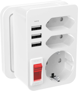 Enchufe USB con interruptor, adaptador de enchufe múltiple con 3 puertos USB, tira de alimentación, protección contra sobretensiones
