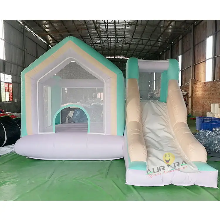 Pesta Anak-anak Kustom Luar Ruangan Sewa Dewasa Ungu Hijau Pernikahan Bouncer Slide Bouncy Castle Luar Ruangan Anak Tiup Bouncing dengan Slide