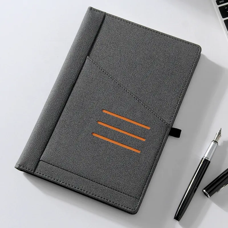 Eenvoudige Kantoor Gebruik Mooie Gevoerd Pu Notebook Lederen Cover Met Penhouder