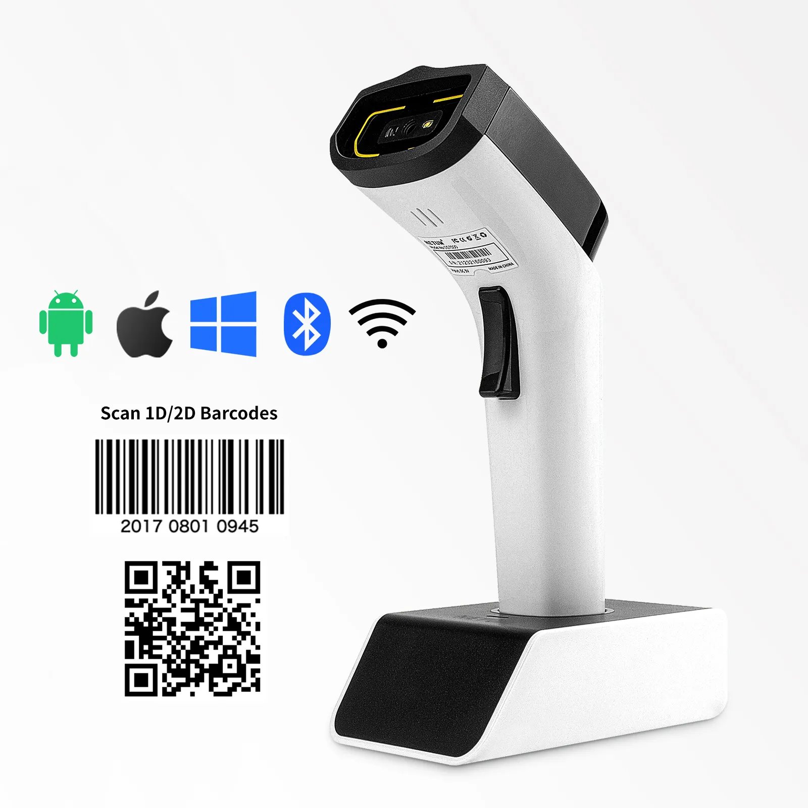 NETUM Lecteur de codes barres mains libres 1D 2D QR pdf417 Scan Gun Fonctionne avec MAC OS, Windows, iOS, Android - DS7500