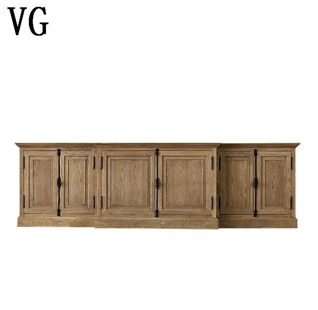Furniture Tv Stand Cabinet Design Reclaimed Oak Wood 6 Drawers Storage Classic Wooden Cabinet Wooden Hut Living Room Cabinet