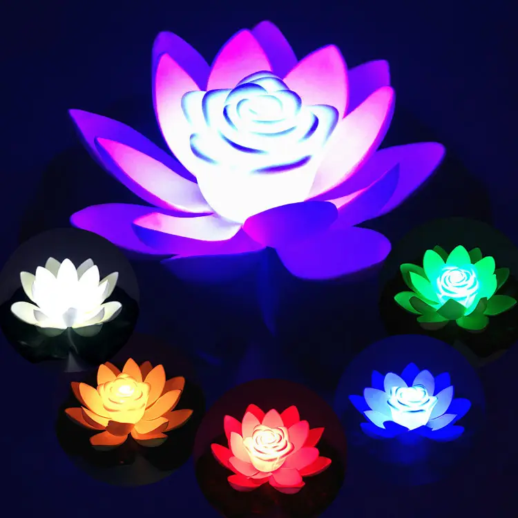 Artificial Lotus with LED Light for Pool Decoration Battery Operated Floating Lotus Flower Light