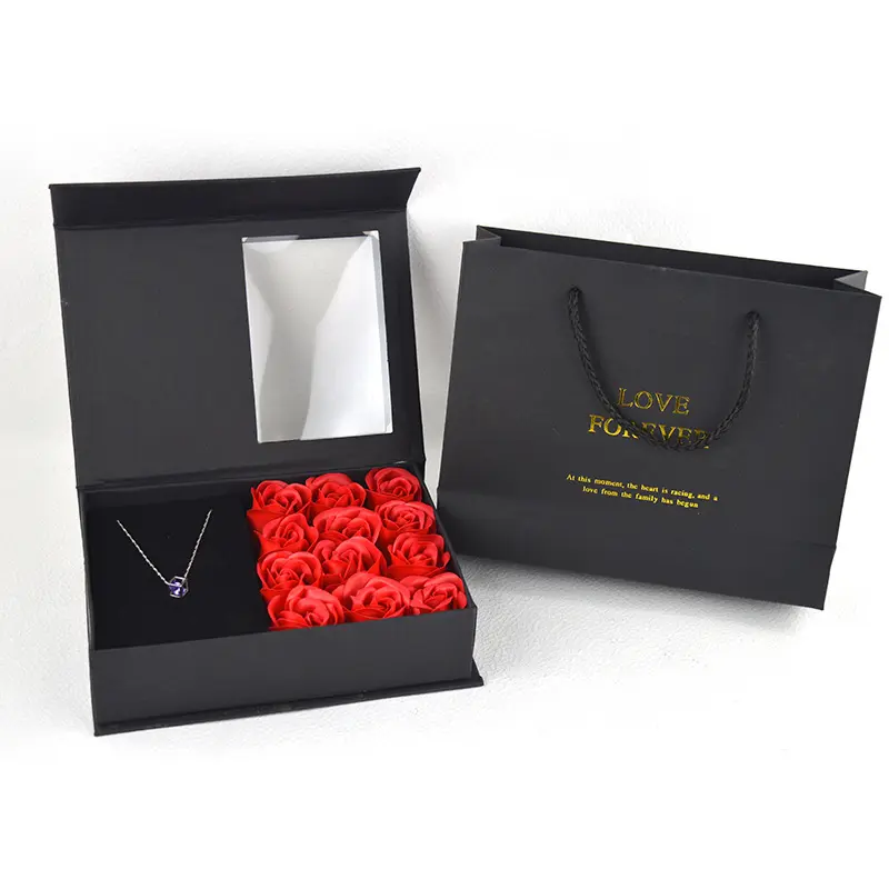 Oro san valentino rosa 12 pezzi Set regalo di fiori di sapone collana rosa artificiale portagioie regalo per festa di nozze regalo 2024