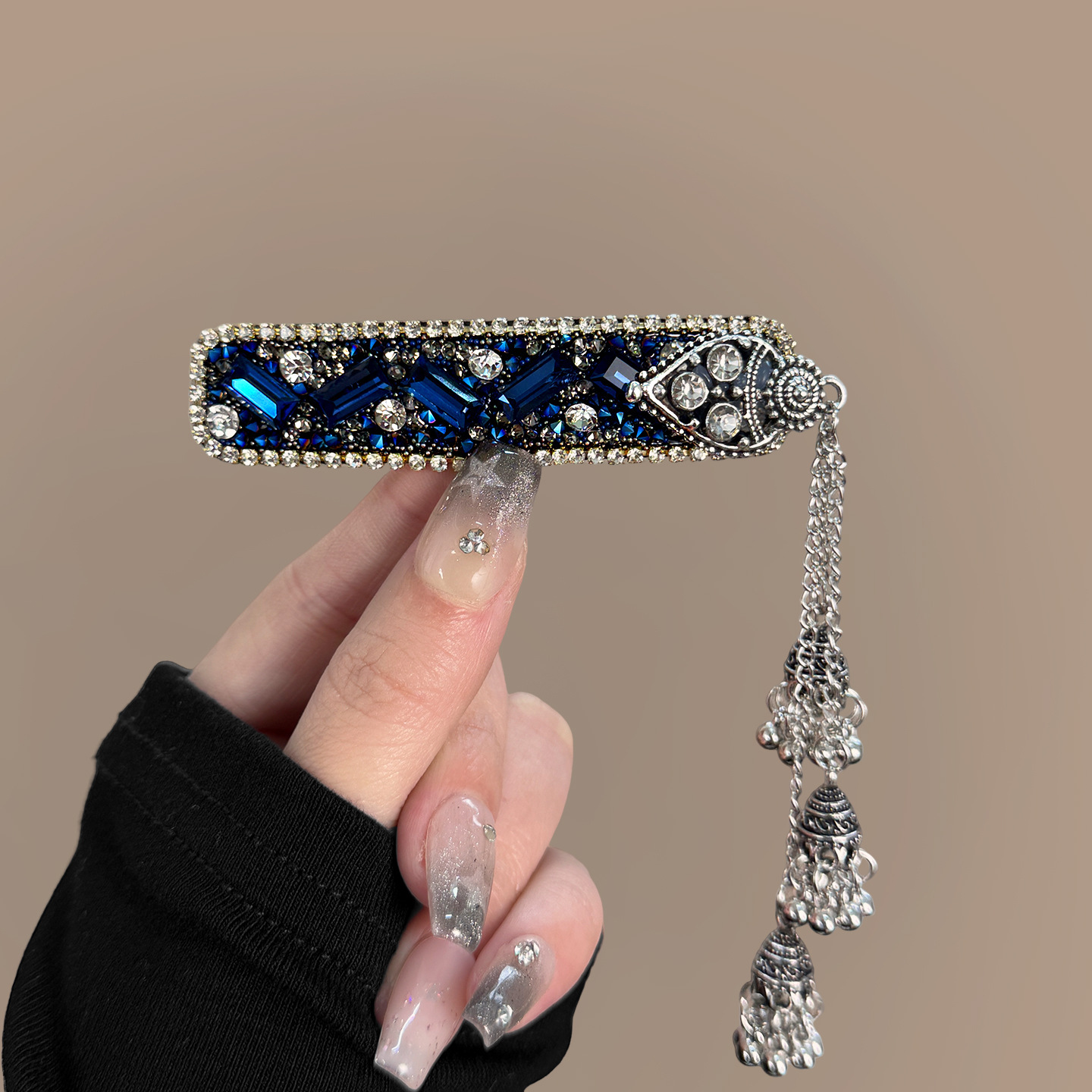Clip bb cloche diamant pailleté bleu