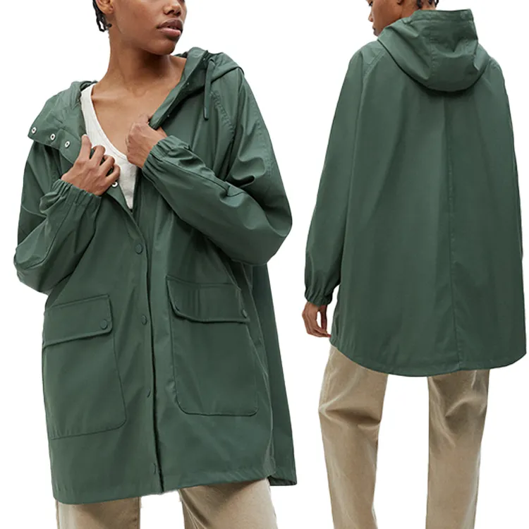 Chaqueta de lluvia verde sin definición para mujer, chaqueta de alta calidad para Otoño y otoño, venta al por mayor