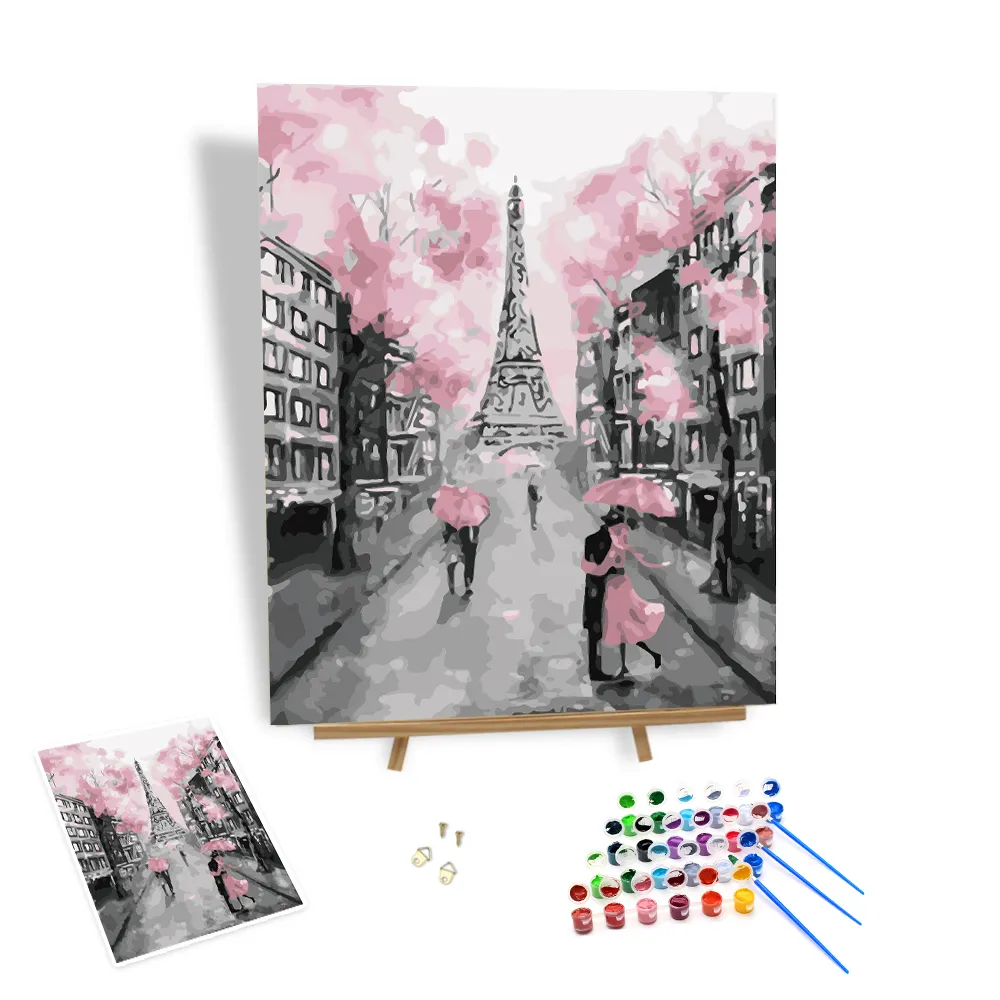 O Mais Vendido Romântico Diy Pintura Por Número Wall Art Decoração Sob A Torre Eiffel Em Paris, França Pintura Sobre Tela