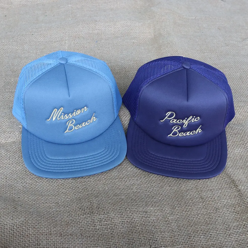 Factory custom high quality A-Frame 100% cotton 5-panel mesh Cap Sponge Trucker Hat Embroidery logo baseball caps