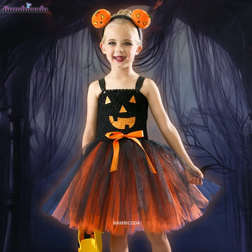 Halloween bruja Cosplay tutú disfraces para niños ropa de dibujos animados princesa vestido calabaza fiesta tutú vestidos conjunto para niñas