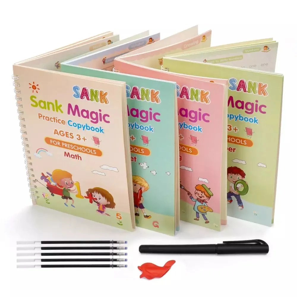 4 pz/set Magic sink Practice Copybook con stampa in lingua inglese, libro di parole calligrafiche miglior regalo per bambino