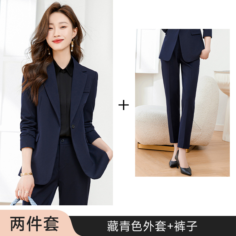 Navy blue slim-fit trousers