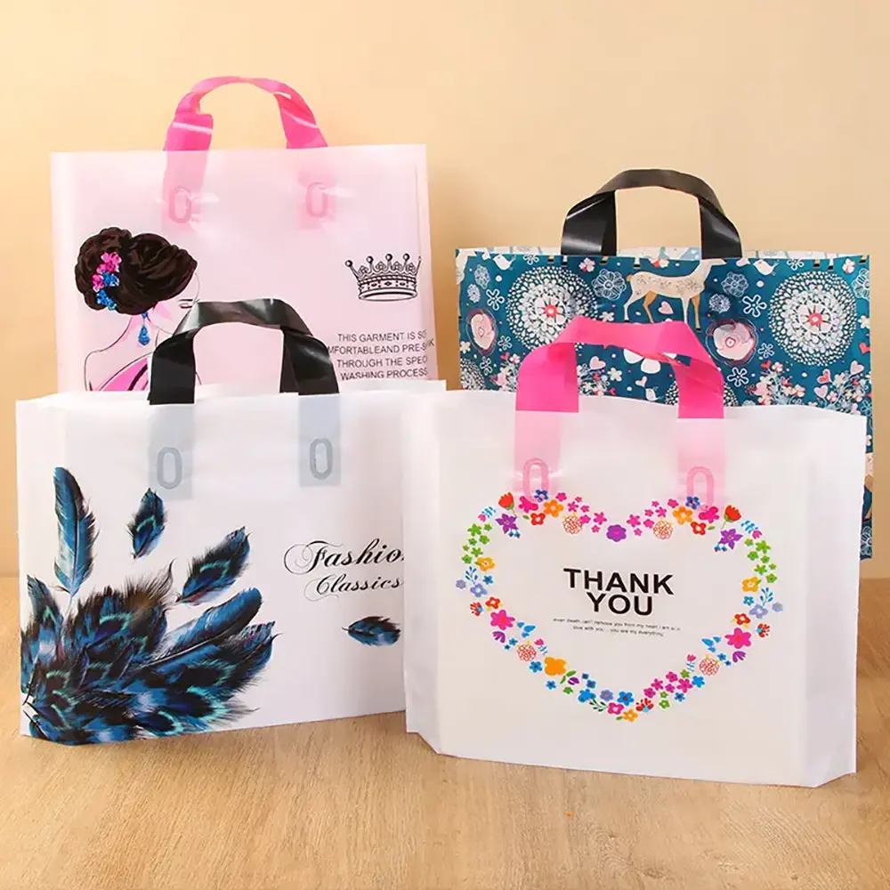 Biyobozunur özel Logo perakende butik hediye ambalaj plastik küçük iş için alışveriş çantaları teşekkür ederim