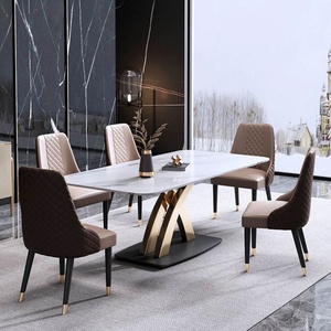 Mesa de comedor de losa de roca de lujo ligera Combinación de mesa de comedor y silla minimalista moderna de mármol Rectangular de gama alta - Product Image 1