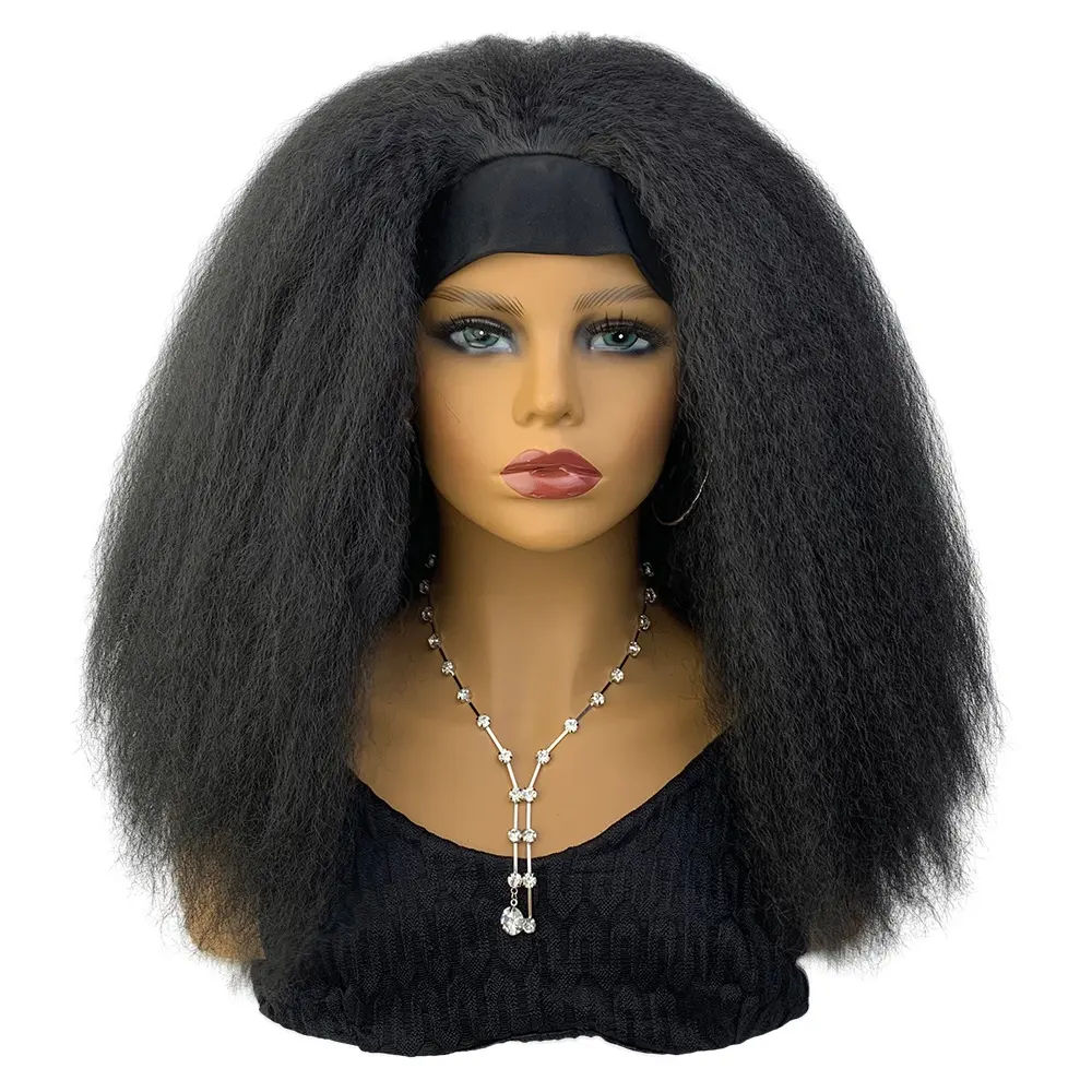 Prezzo all'ingrosso moda donna africana parrucche con fascia per capelli neri parrucche diritte Afro crespi per le donne parrucca sintetica per capelli