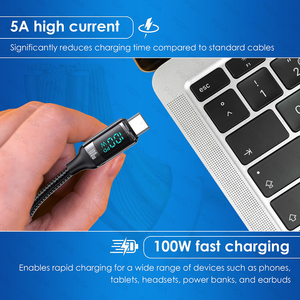 สายชาร์จเร็ว USB Type C หน้าจอดิจิตอล LED 6A 66วัตต์สำหรับ iPhone 16 Samsung Xiaomi Mi Huawei - Product Image 4