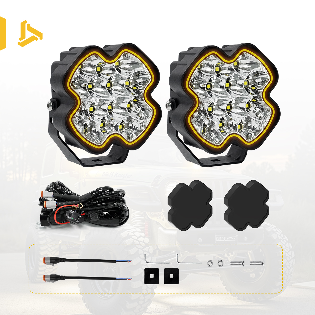 Kit de luces (Par + Cubierta negra + Arnés de cables)