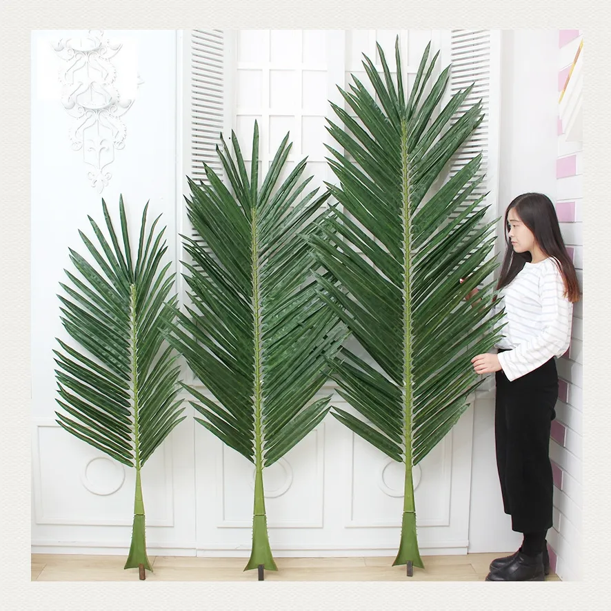 Customized big trees factory price super green color anti uv waterproof plastic artificial palm tree leaves