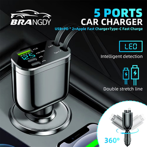 S M4 5 IN 1カー充電器携帯電話USB PDタイプCケーブル高速充電コードシガレットライターQC/PDアダプターiPhone用 - Product Image 5