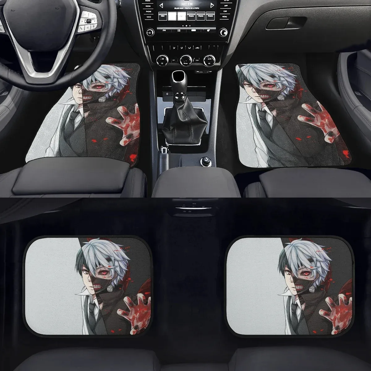 Tokyo Ghoul, alfombrillas de anime para coche, patrón de impresión, alfombrillas de tela para coche, paquete de 4, se adapta a la mayoría de alfombrillas de coche con logotipo personalizado, sin mínimo