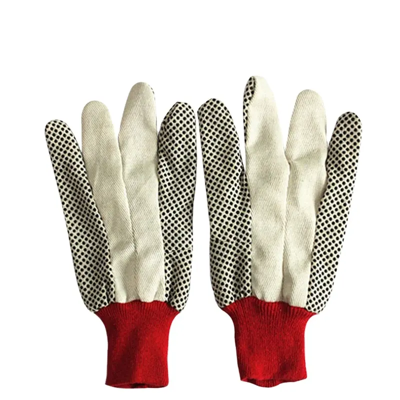 high quality Dotted Cotton Canvas Agricultra Garden Work Glove With PVC Dots and Knit Wrist