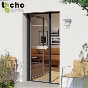 Mosquitera de rodillo deslizante Horizontal para puerta, pantalla retráctil antimoscas, enrollable, a prueba de roturas