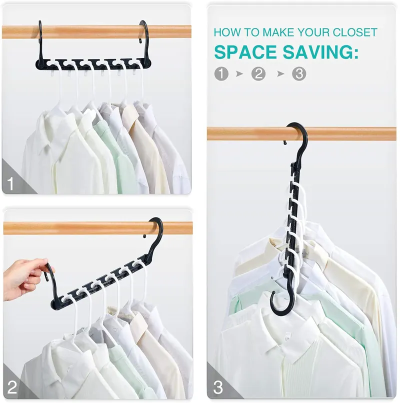 LEEKING Multifunctional Closet Storage Organizer Space Saving  Hanging Foldable Plastic Hangers