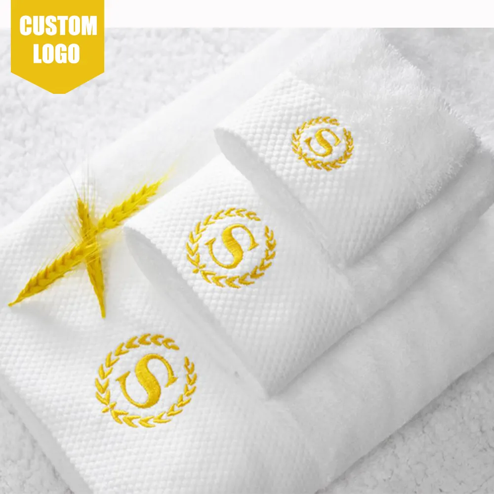 Asciugamani per Hotel a 5 stelle con Logo personalizzato biancheria da bagno in cotone turco di lusso bianco con viso a mano 100% cotone spugna asciugamani personalizzati per Hotel