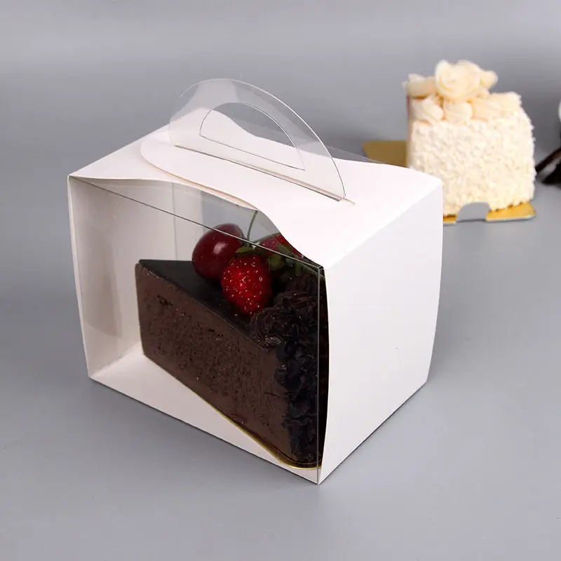 Индивидуальная маленькая бумажная коробка для торта, пластиковая упаковка для тортов, пекарни, коробка для лечения тортов, прозрачная коробка с одной мышкой и ручкой