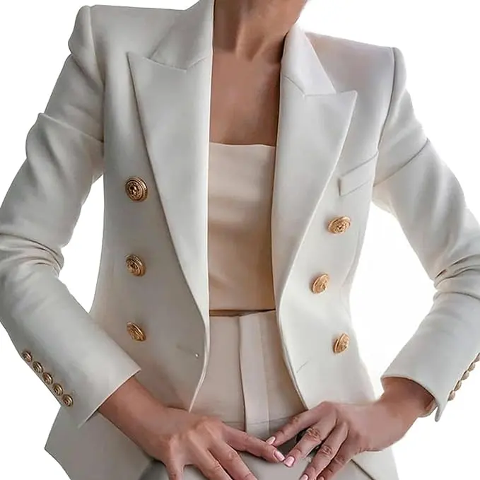 Abrigos de otoño invierno de alta calidad, trajes informales con solapa cruzada, blazer sólido para mujer, blazer para mujer