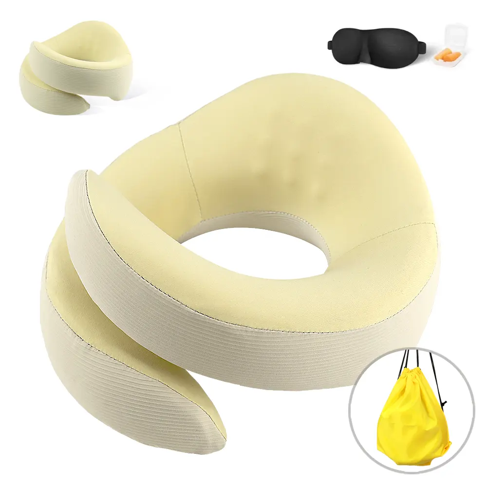 2023 nuevo diseño de tamaño largo ajustable almohada de viaje para el cuello con soporte para la espalda y la cabeza espuma viscoelástica serpenteando alrededor del cuello almohada