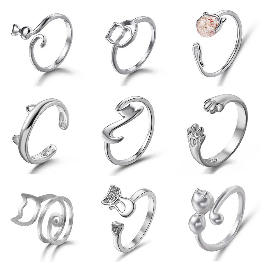 Rinhoo-anillo de compromiso con diseño de gato para mujer, sortija abierta, ajustable, para boda, regalo